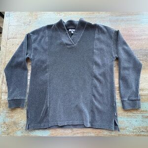 T by Talbots Gray Velour V-Neck Top